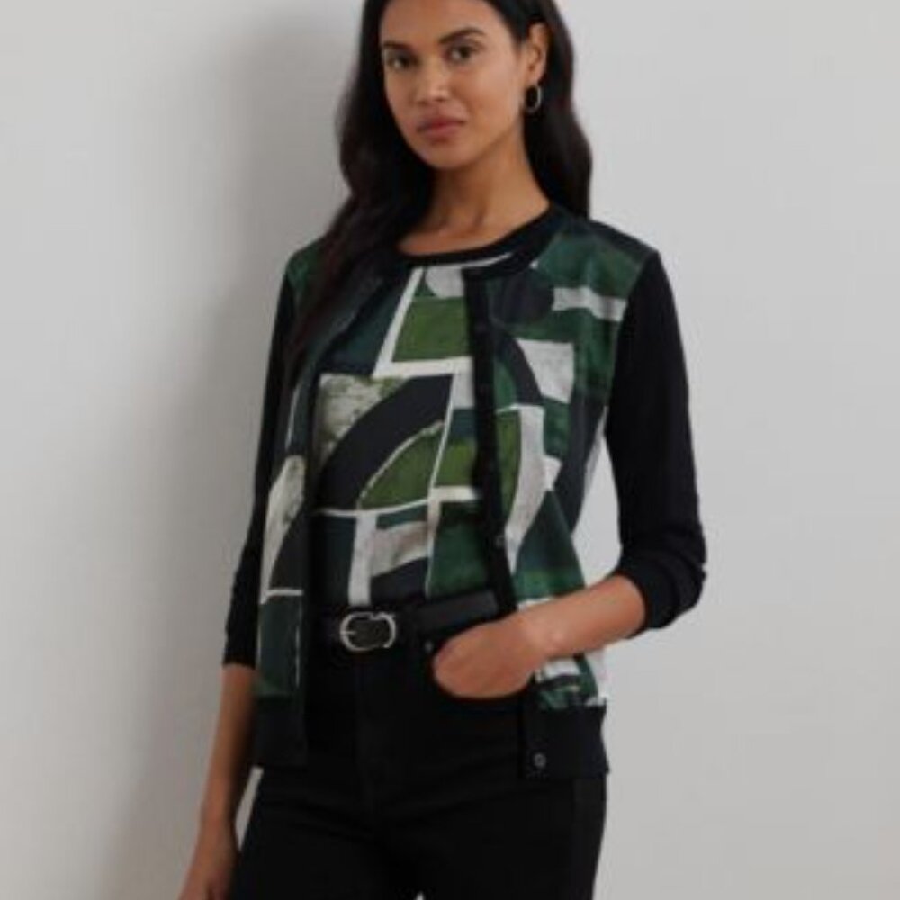NWT Lauren Ralph Lauren green and black cardigan size xsmall petite